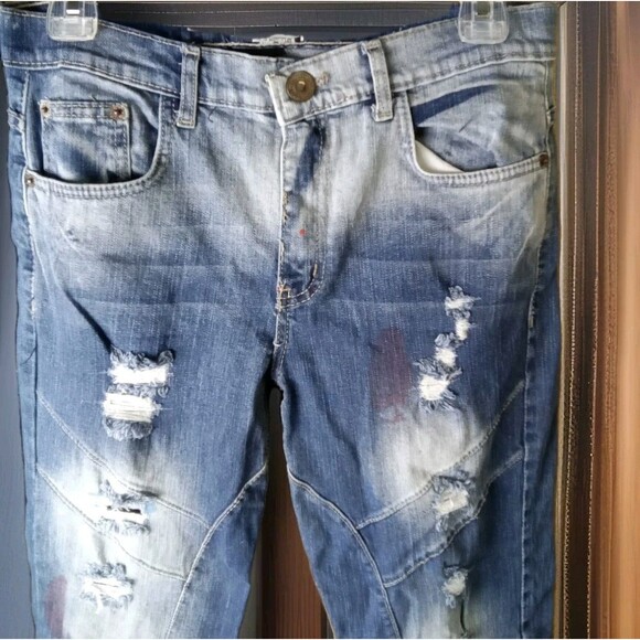 Lion Dynasty Women's Jeans Size 12 Slim Distressed Paint Made In Egypt Blue - Picture 3 of 14